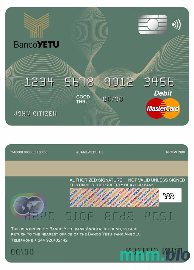 Angola Banco Yetu bank master debet karta przykład w formacie PSD
